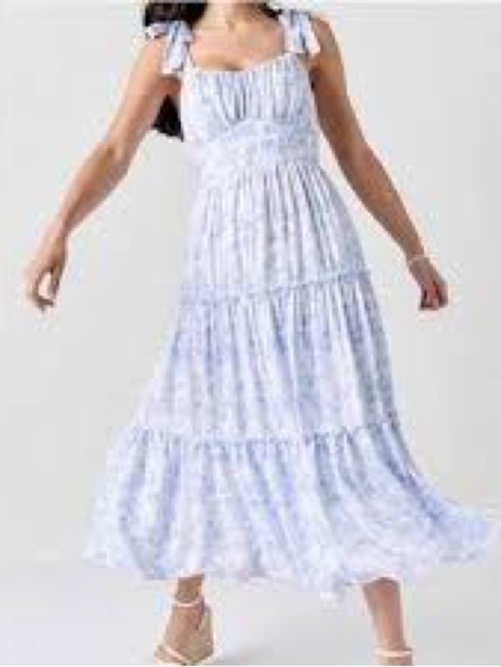 NWT Audrey Parks Francesca’s Blue Floral Tie Waist/Shoulder Midi Dress Women’s M